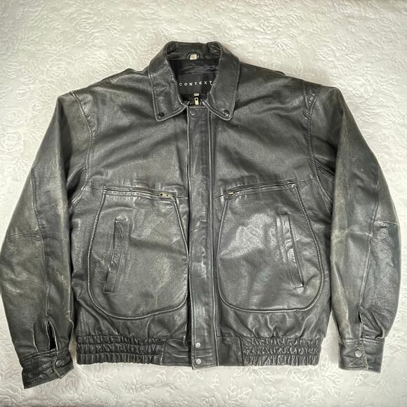 🔥Vintage Context Bomber Rider Motorcycle Harley Davidson Patch Black Jacket XLT - Picture 1 of 16
